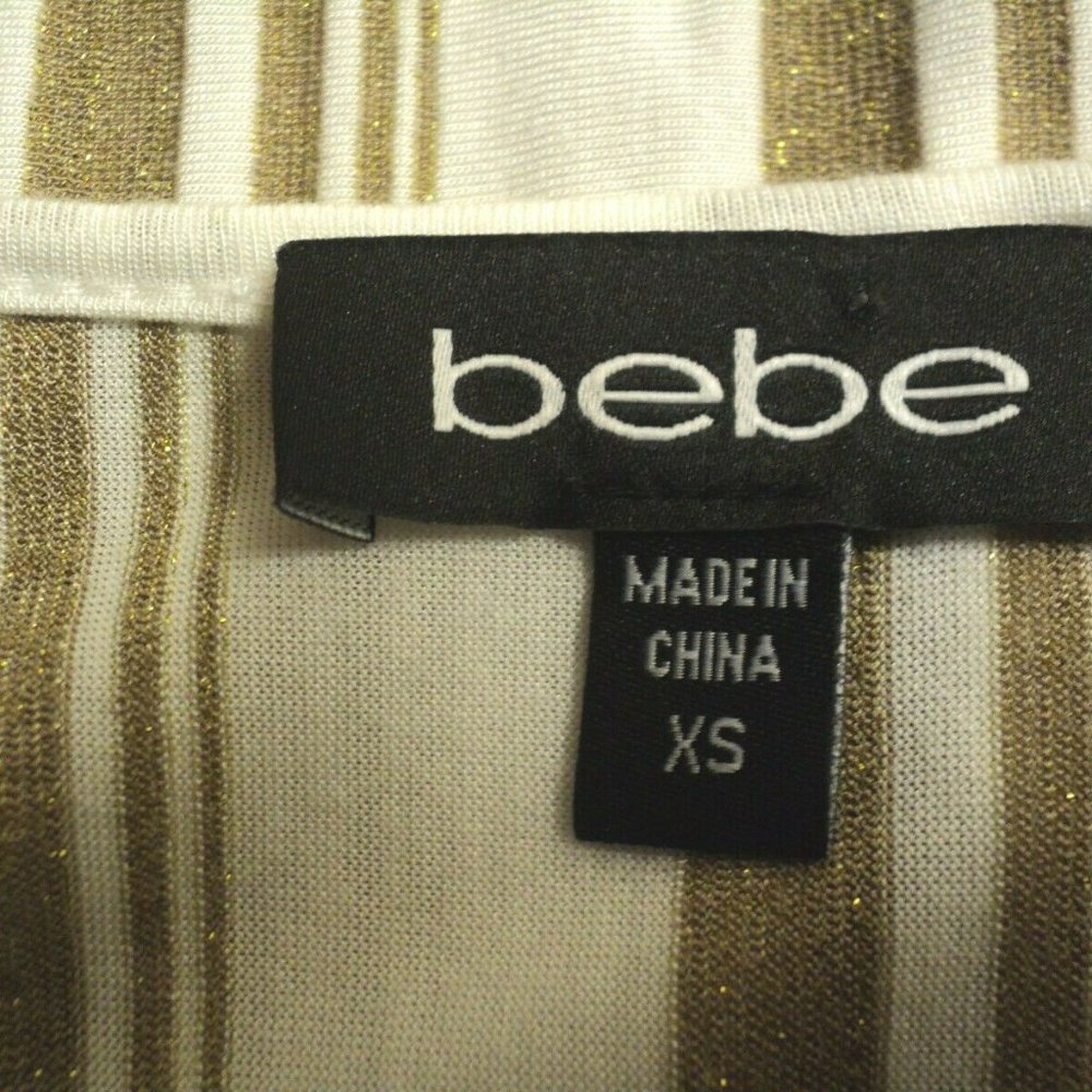 bebe Top Sz XS Oversized Ivory & Gold Metallic - Picture 5 of 5